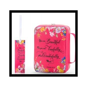 1pc Floral Bible Case With Handle And Zippered Back Pocket